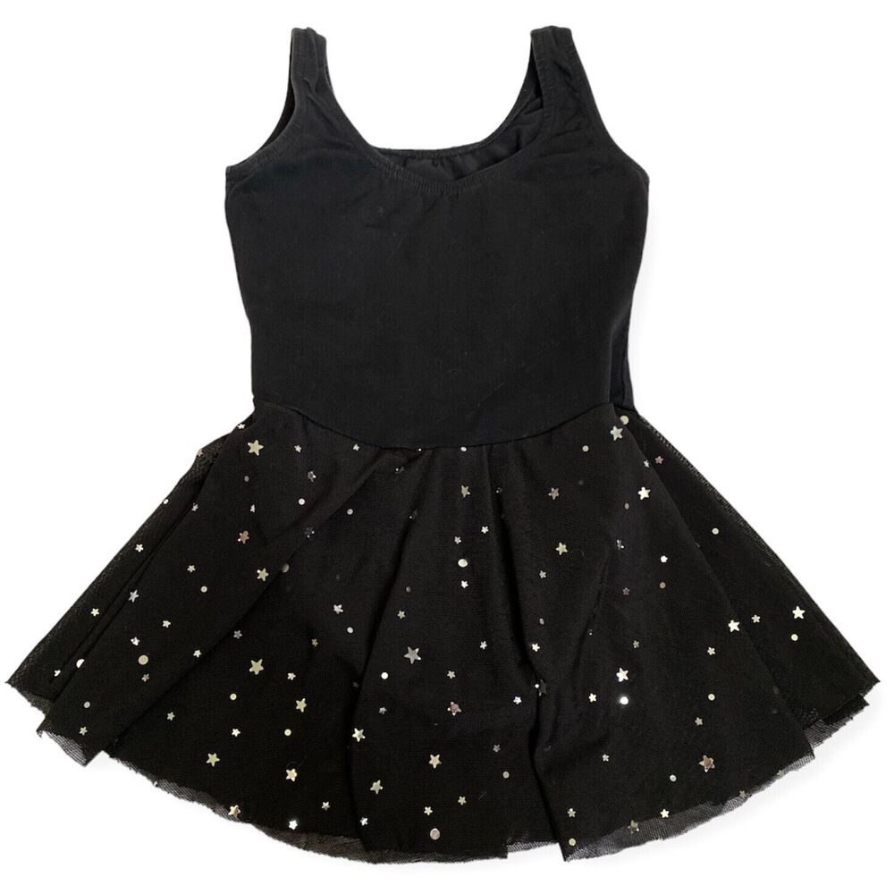 Girls Leotard with Skirt, Small Size 4-6, Black, Sleeveless Ballet Dance Dress